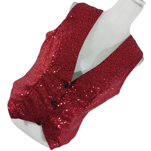 None Jackets & Blazers - STUNNING ROUGE RED FITTED, MINI-SEQUINNED SQUIGGLE, REVERSIBLE TO BLACK VEST! L